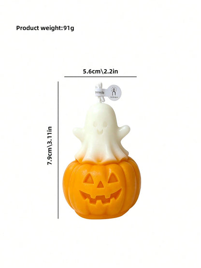 1pc Pumpkin Ghost Shaped Candle, Halloween Theme Pumpkin Ghost Design- Aromatherapy- Smokeless, Long Lasting Fragrance, Suitable For Home Decor, Perfect For Bedroom Environment And DIY Gifts. Suitab