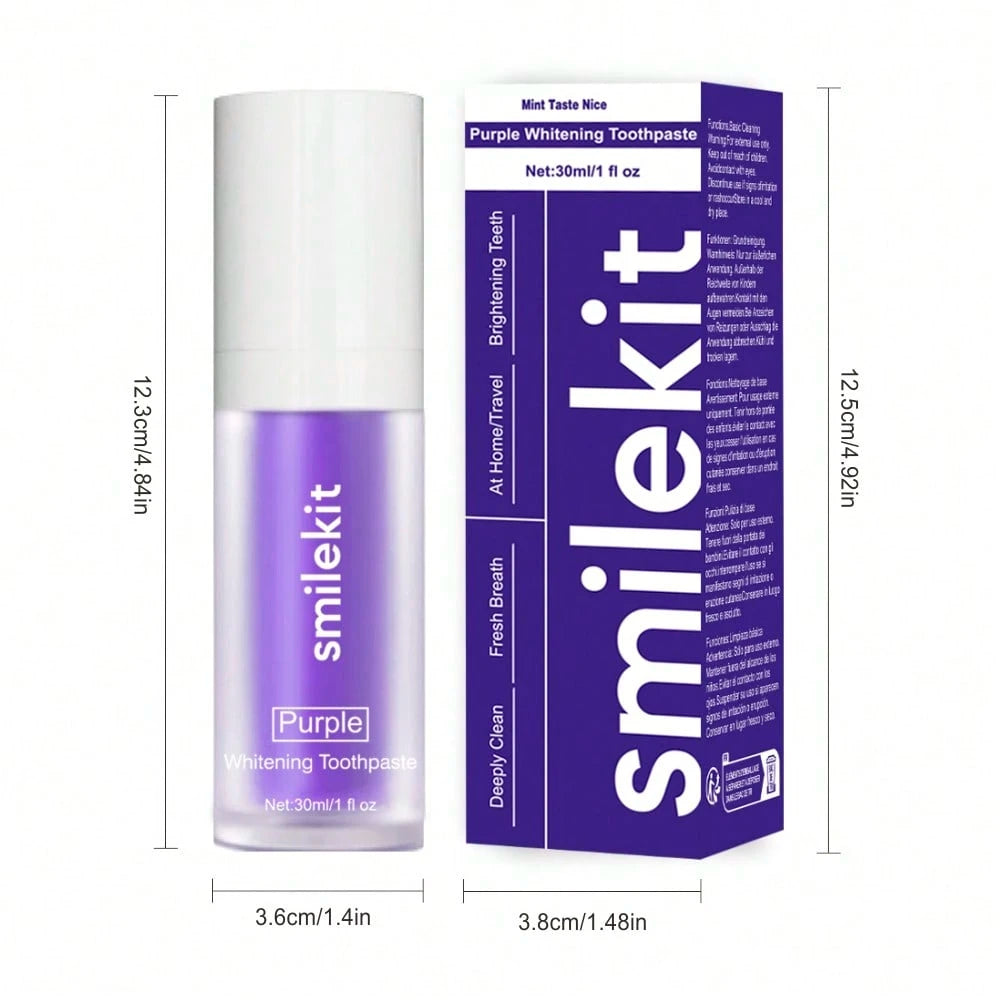 1pc Purple Teeth Whitening Toothpaste, Mint Flavor, Teeth Whitening, Fresh Breath, Deep Cleaning, Travel Size 30ml