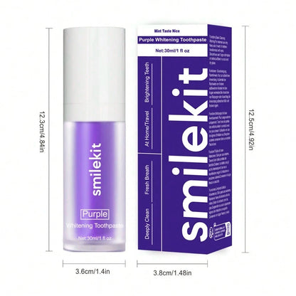 1pc Purple Teeth Whitening Toothpaste, Mint Flavor, Teeth Whitening, Fresh Breath, Deep Cleaning, Travel Size 30ml