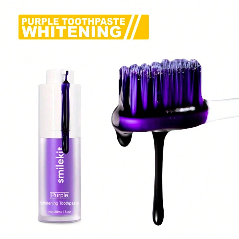 1pc Purple Teeth Whitening Toothpaste, Mint Flavor, Teeth Whitening, Fresh Breath, Deep Cleaning, Travel Size 30ml
