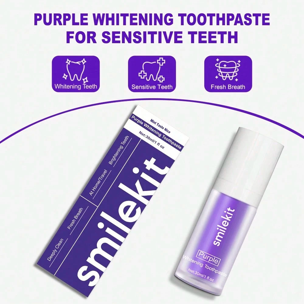 1pc Purple Teeth Whitening Toothpaste, Mint Flavor, Teeth Whitening, Fresh Breath, Deep Cleaning, Travel Size 30ml