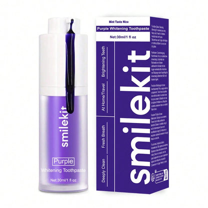 1pc Purple Teeth Whitening Toothpaste, Mint Flavor, Teeth Whitening, Fresh Breath, Deep Cleaning, Travel Size 30ml