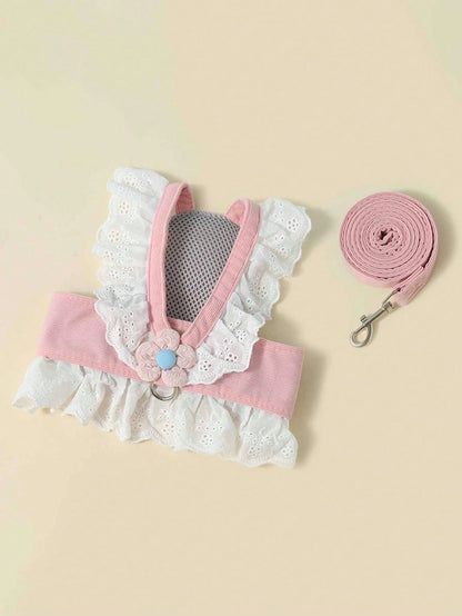 1pc Rabbit & Flower Decor Chest Strap Leash, Outdoor Pet Escape Prevention Clothing Chest Strap