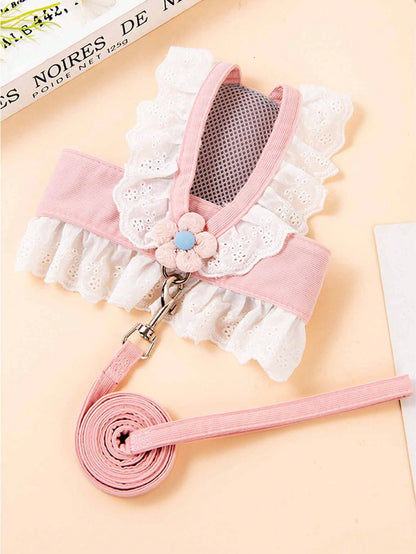 1pc Rabbit & Flower Decor Chest Strap Leash, Outdoor Pet Escape Prevention Clothing Chest Strap