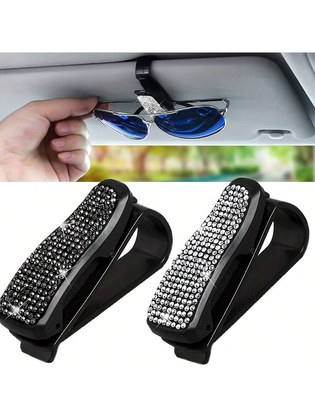 1pc Rhinestone Decorated Car Sun Visor Glasses Clip