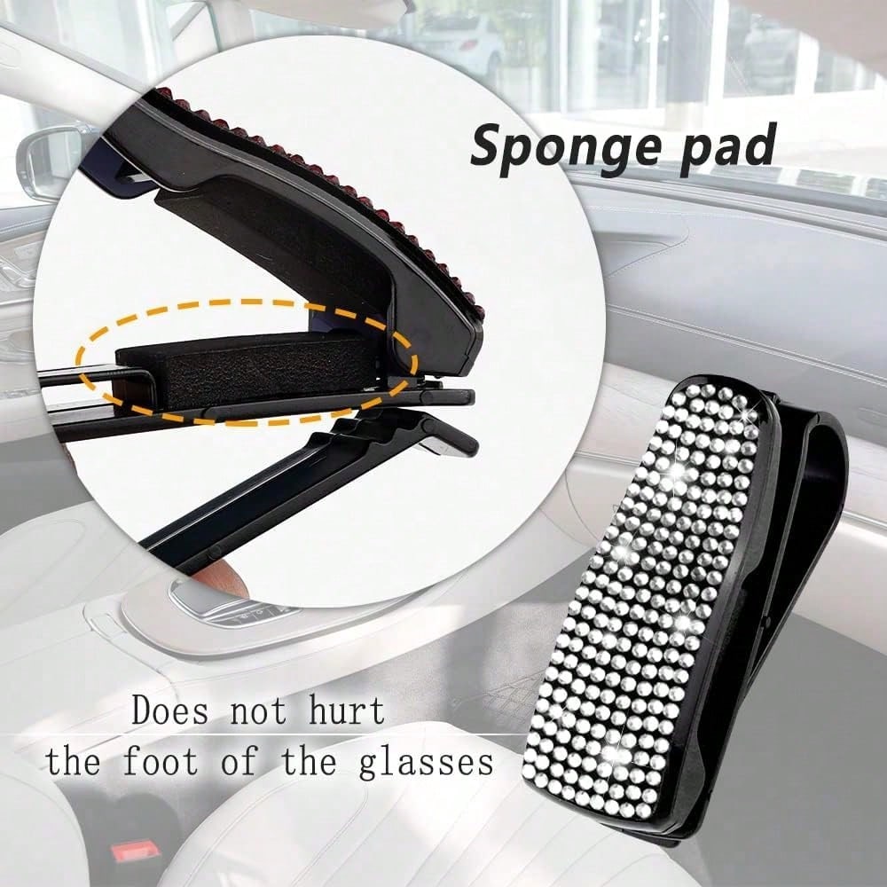 1pc Rhinestone Decorated Car Sun Visor Glasses Clip
