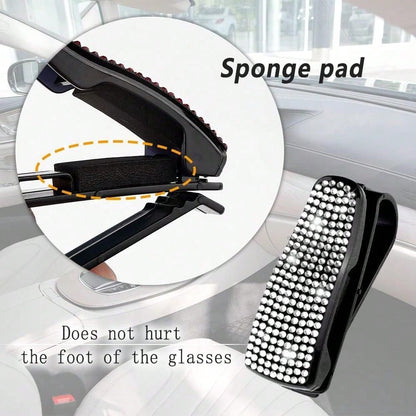 1pc Rhinestone Decorated Car Sun Visor Glasses Clip