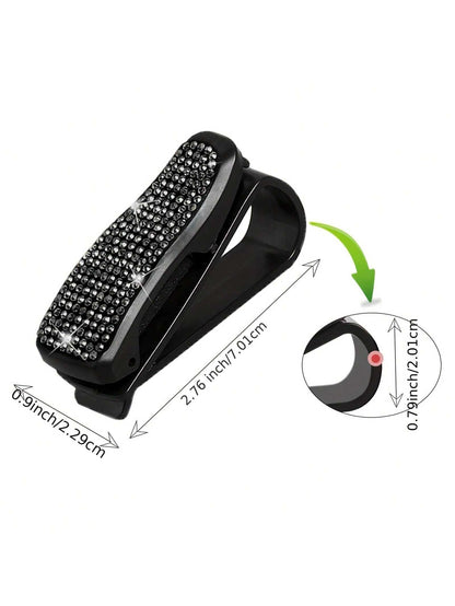 1pc Rhinestone Decorated Car Sun Visor Glasses Clip