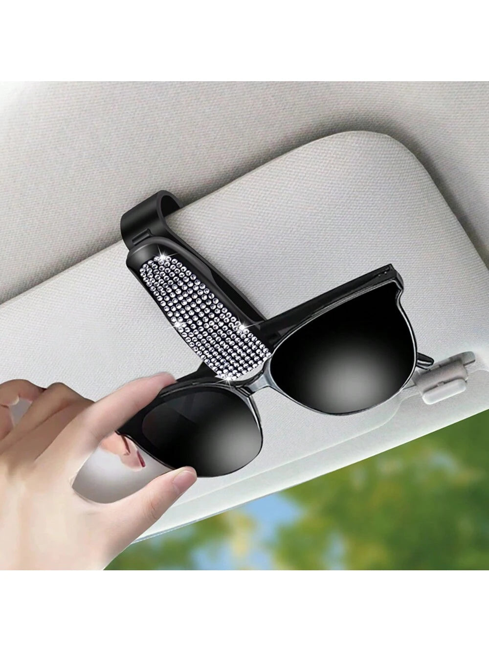 1pc Rhinestone Decorated Car Sun Visor Glasses Clip