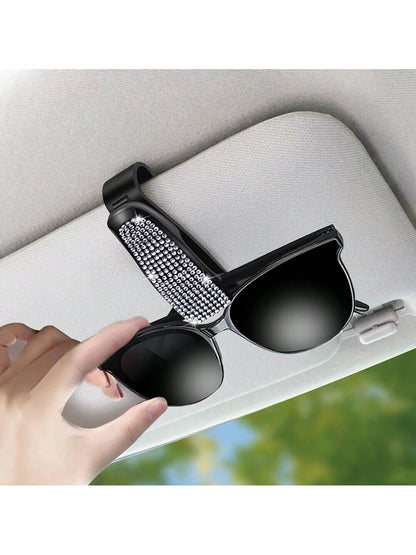 1pc Rhinestone Decorated Car Sun Visor Glasses Clip