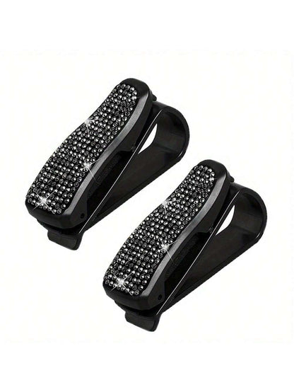 1pc Rhinestone Decorated Car Sun Visor Glasses Clip