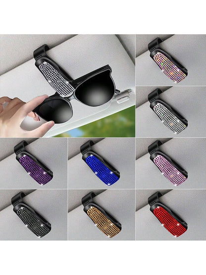 1pc Rhinestone Decorated Car Sun Visor Glasses Clip