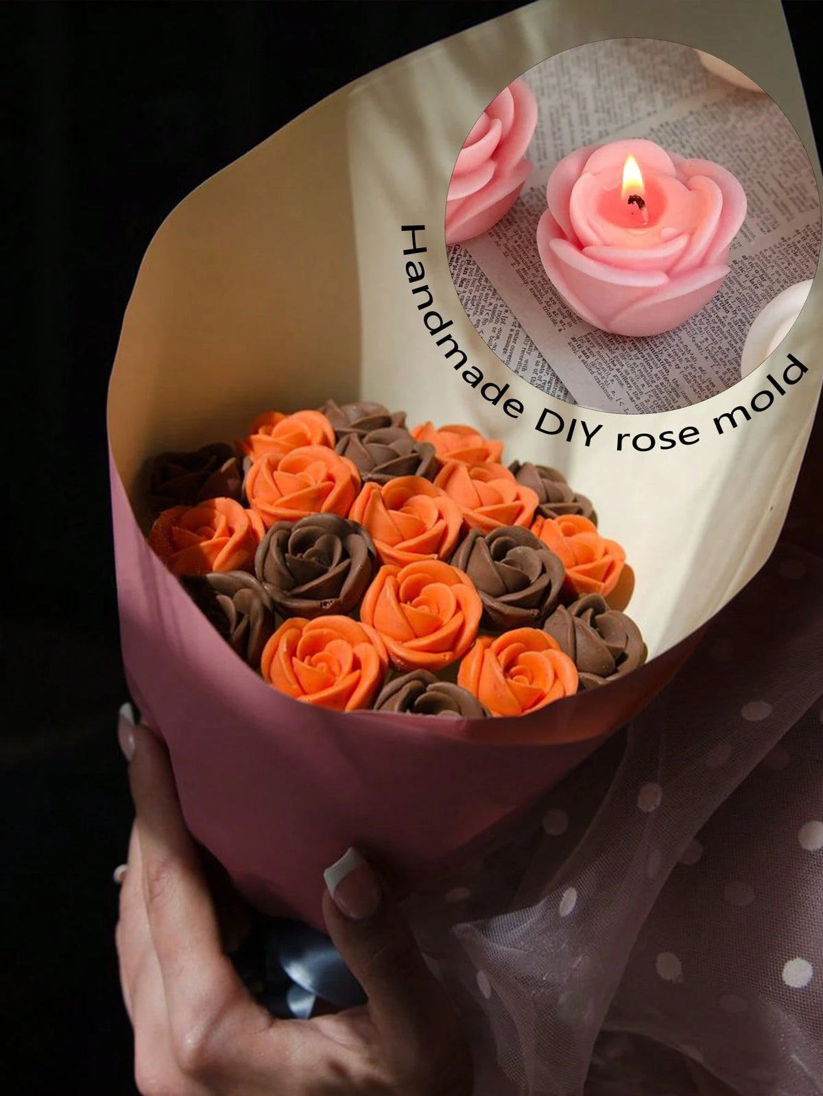 1pc Rose Flower Aroma Candle Silicone Mold, Handmade DIY Resin Casting Mold Rose Decor Home Ornament