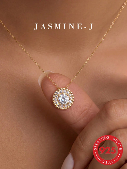 1pc S925 Sterling Silver Mini Round Full Rhinestone Pendant Necklace, Gold Diamond Necklace, Pure Silver 14K Gold Plated, Simple & Versatile, Elegant & Sophisticated, Women's Jewelry, Wedding Jewelry