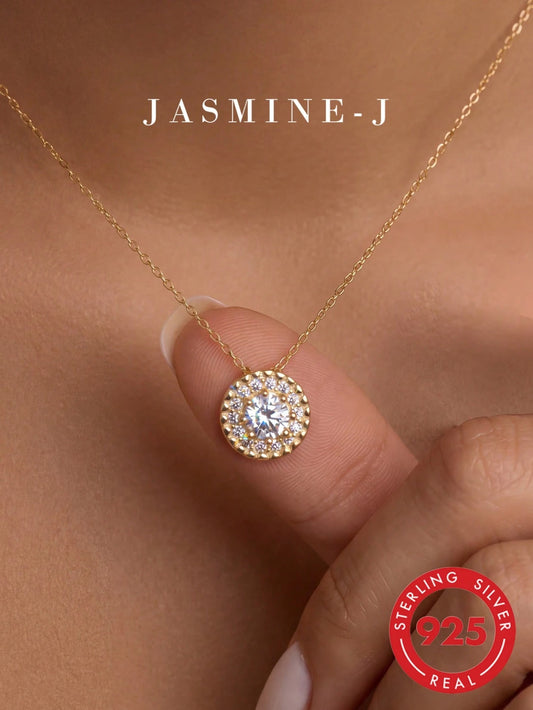 1pc S925 Sterling Silver Mini Round Full Rhinestone Pendant Necklace, Gold Diamond Necklace, Pure Silver 14K Gold Plated, Simple & Versatile, Elegant & Sophisticated, Women's Jewelry, Wedding Jewelry