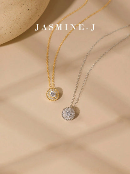 1pc S925 Sterling Silver Mini Round Full Rhinestone Pendant Necklace, Gold Diamond Necklace, Pure Silver 14K Gold Plated, Simple & Versatile, Elegant & Sophisticated, Women's Jewelry, Wedding Jewelry