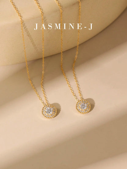 1pc S925 Sterling Silver Mini Round Full Rhinestone Pendant Necklace, Gold Diamond Necklace, Pure Silver 14K Gold Plated, Simple & Versatile, Elegant & Sophisticated, Women's Jewelry, Wedding Jewelry