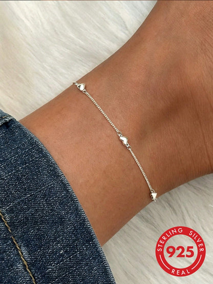 1pc S925 Sterling Silver Minimalist Personalized Heart Adjustable Anklet, Women's Gentle Niche Design Foot Jewelry, Versatile For Travel, Beach, Vacation, Photo-Worthy Outfit Accessory, Exquisite Gift