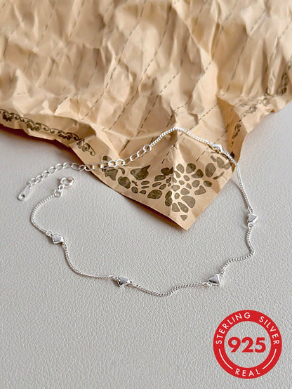 1pc S925 Sterling Silver Minimalist Personalized Heart Adjustable Anklet, Women's Gentle Niche Design Foot Jewelry, Versatile For Travel, Beach, Vacation, Photo-Worthy Outfit Accessory, Exquisite Gift