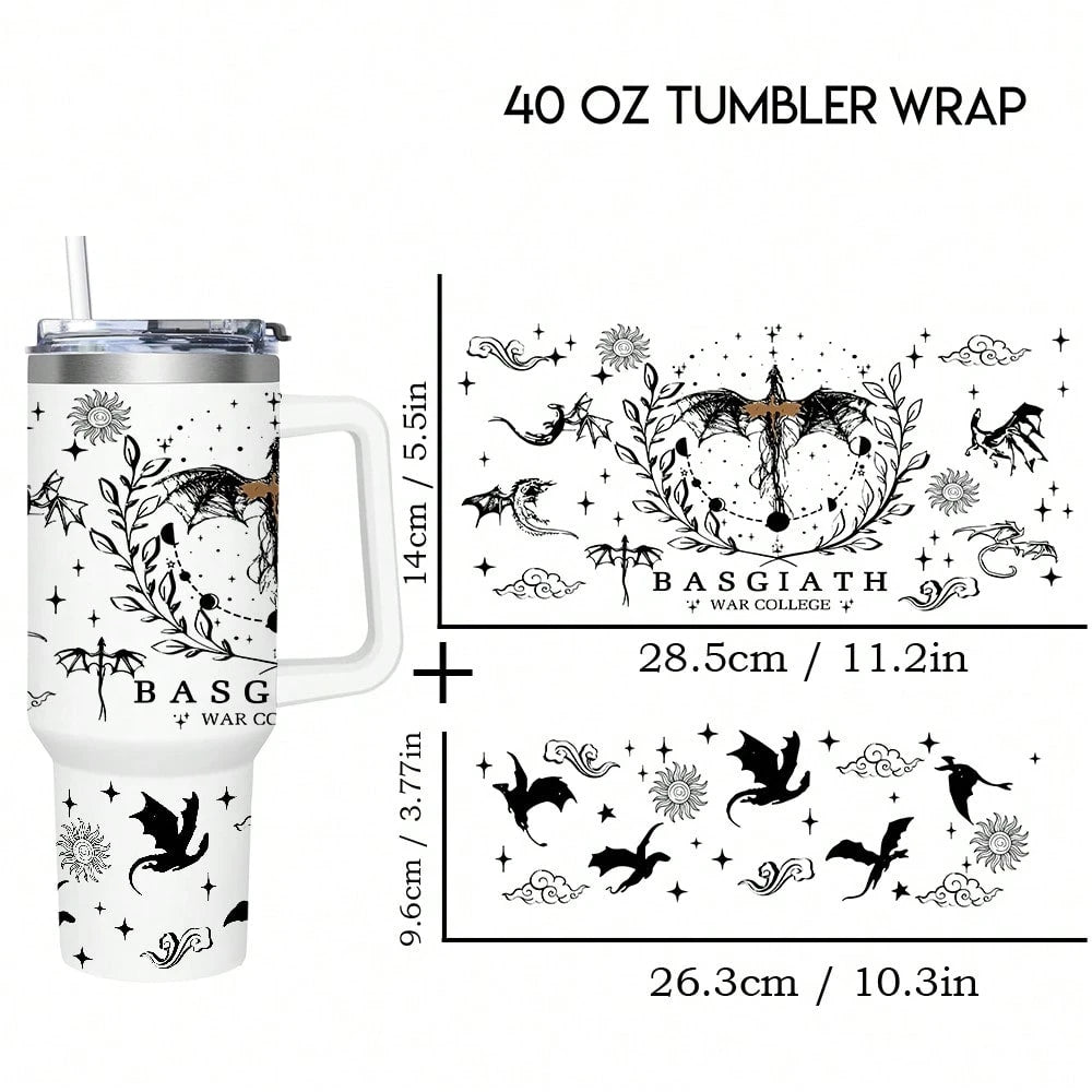 1pc Set Fourth Wing UV DTF Transfer Stickers, High-Quality Waterproof Bottle Decals, For 40Oz Tumblers, DIY Wrap-Style Plastic Glass Decoration Transfer Paper