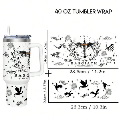 1pc Set Fourth Wing UV DTF Transfer Stickers, High-Quality Waterproof Bottle Decals, For 40Oz Tumblers, DIY Wrap-Style Plastic Glass Decoration Transfer Paper