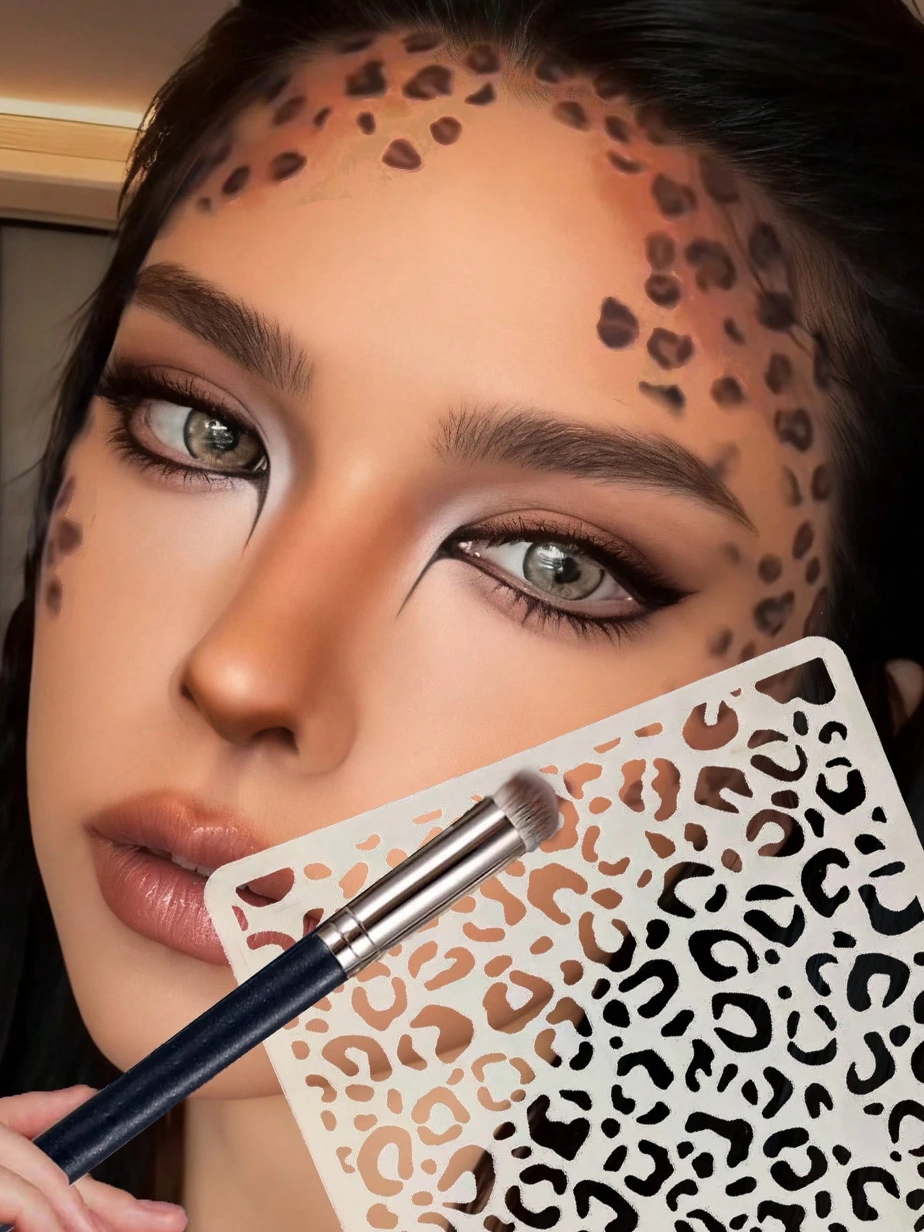 1pc Sexy Hollow Leopard Print Stencil Template, Leopard Face Makeup Tool, Suitable For Halloween, Carnival, Music Festival, Cosplay, Sexy Leopard Makeup, Asymmetrical Hollow Template, Painting Templat