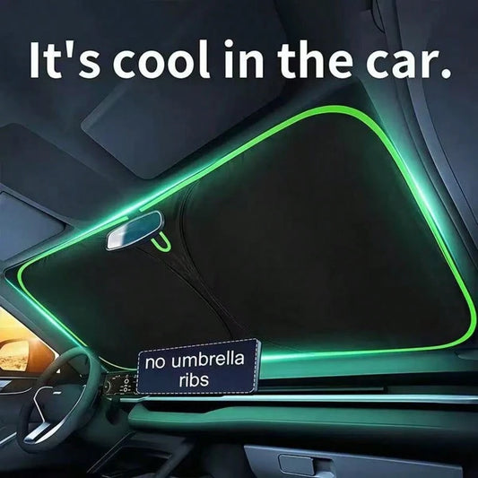 1Pc Silver Reflective Car Sun Shade. Thick Durable Fabric Blocks Sunlight, Heat And UV Rays To Protect Interiors. Foldable And Tool-Free For Easy Use, Fits Most Cars.