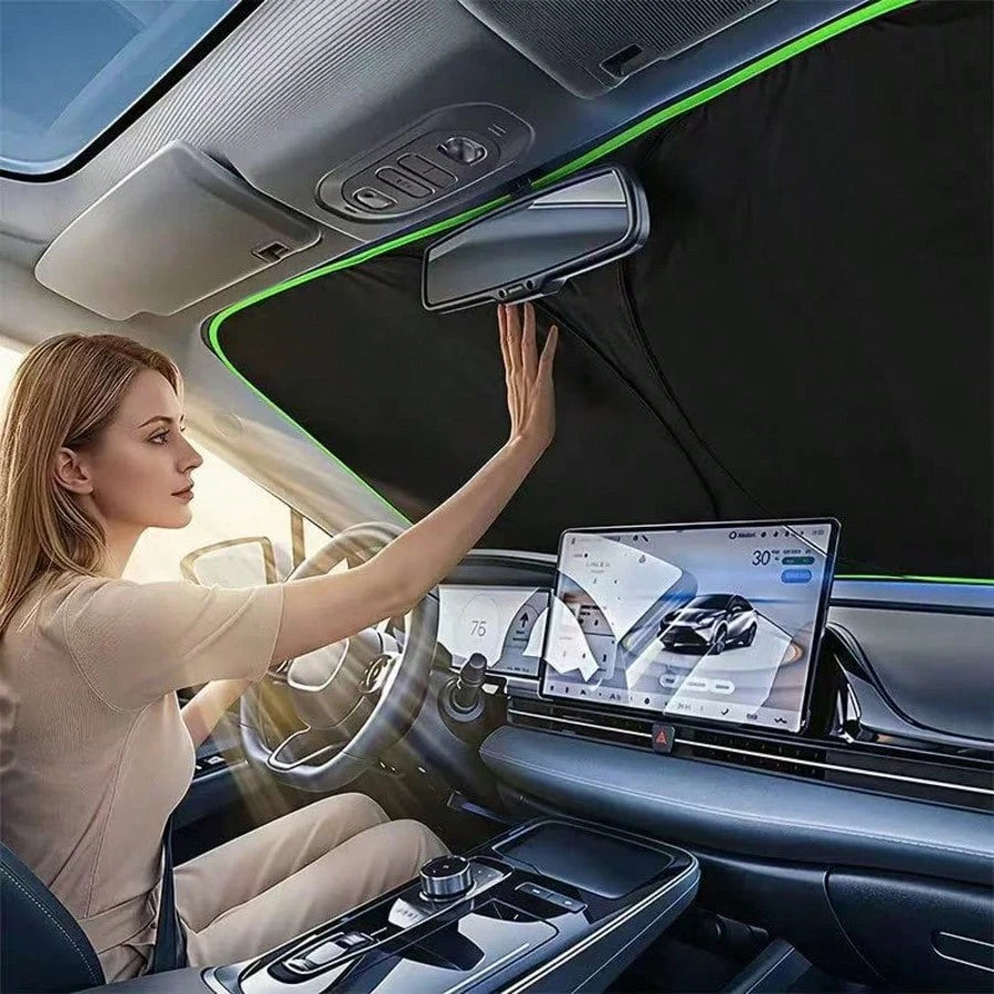 1Pc Silver Reflective Car Sun Shade. Thick Durable Fabric Blocks Sunlight, Heat And UV Rays To Protect Interiors. Foldable And Tool-Free For Easy Use, Fits Most Cars.