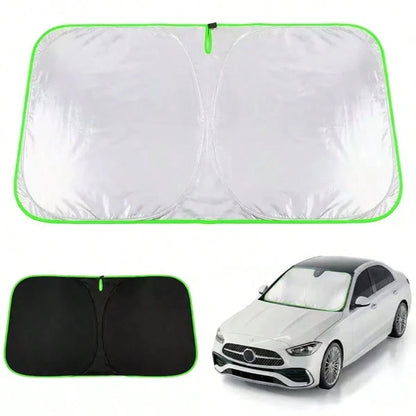 1Pc Silver Reflective Car Sun Shade. Thick Durable Fabric Blocks Sunlight, Heat And UV Rays To Protect Interiors. Foldable And Tool-Free For Easy Use, Fits Most Cars.