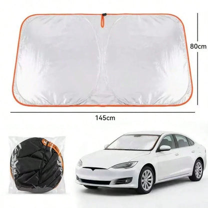 1Pc Silver Reflective Car Sun Shade. Thick Durable Fabric Blocks Sunlight, Heat And UV Rays To Protect Interiors. Foldable And Tool-Free For Easy Use, Fits Most Cars.