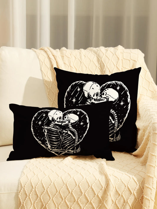 1pc Skeleton & Heart Print Cushion Cover Without Filler