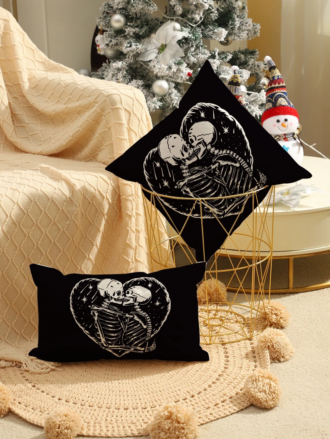 1pc Skeleton & Heart Print Cushion Cover Without Filler