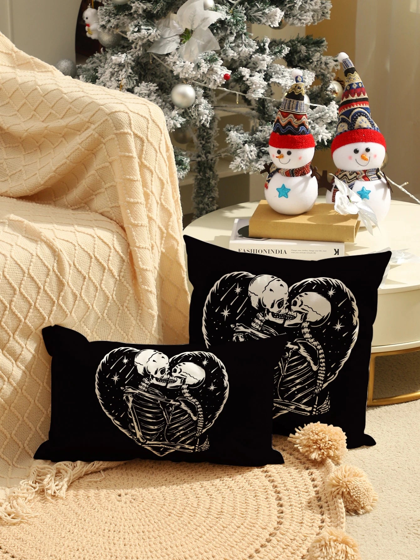 1pc Skeleton & Heart Print Cushion Cover Without Filler