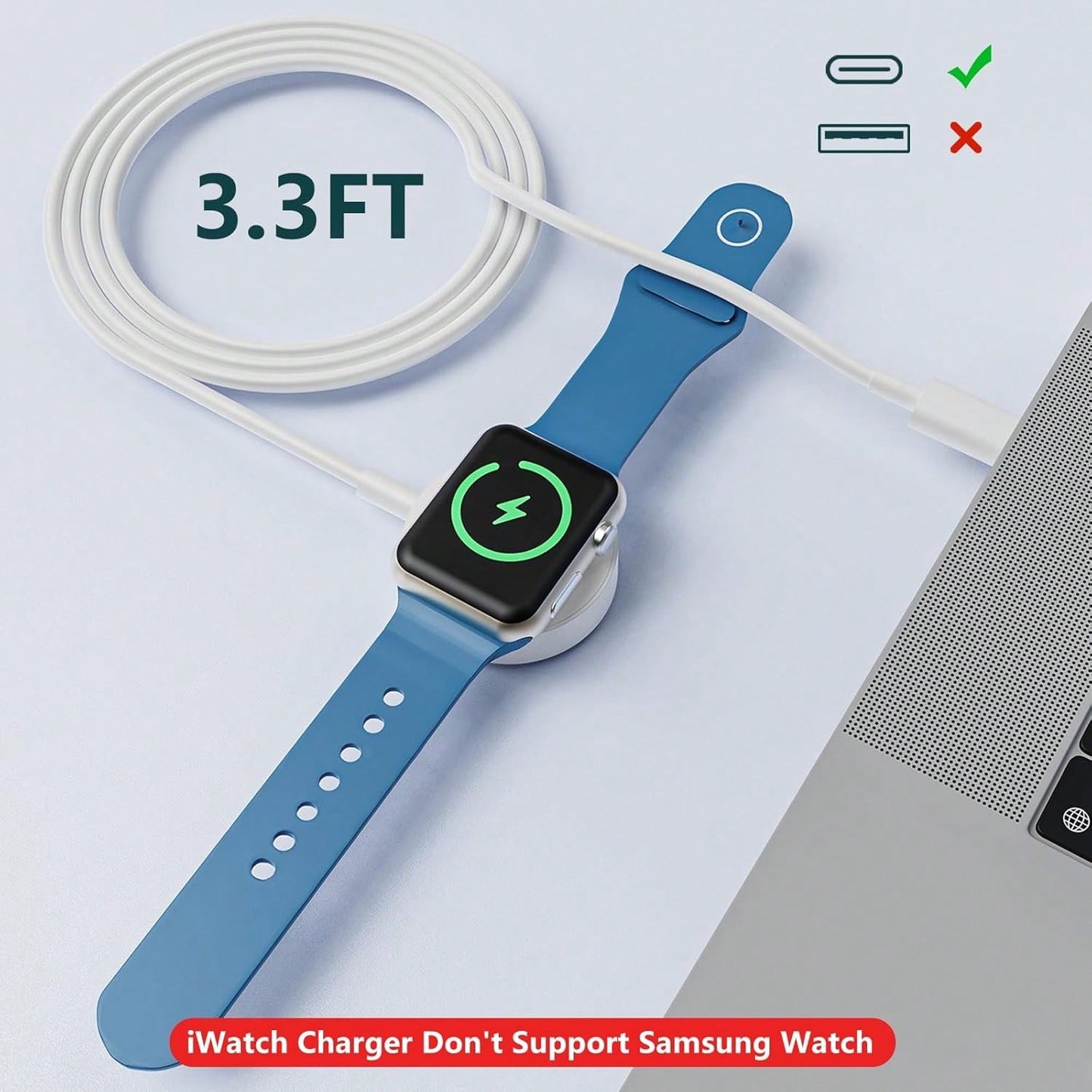1pc Smart Watch Magnetic Charging Cable White USB/Type-C Portable Compact Durable Magnetic Charger Smart Watch Charging Cable Charging Board Compatible With Apple Watch Series Ultra/Ultra2/9/8/7/SE/6