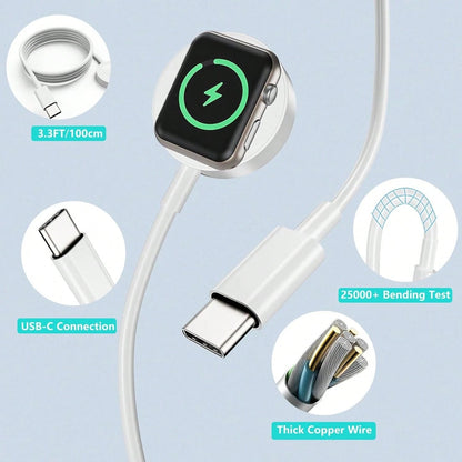 1pc Smart Watch Magnetic Charging Cable White USB/Type-C Portable Compact Durable Magnetic Charger Smart Watch Charging Cable Charging Board Compatible With Apple Watch Series Ultra/Ultra2/9/8/7/SE/6