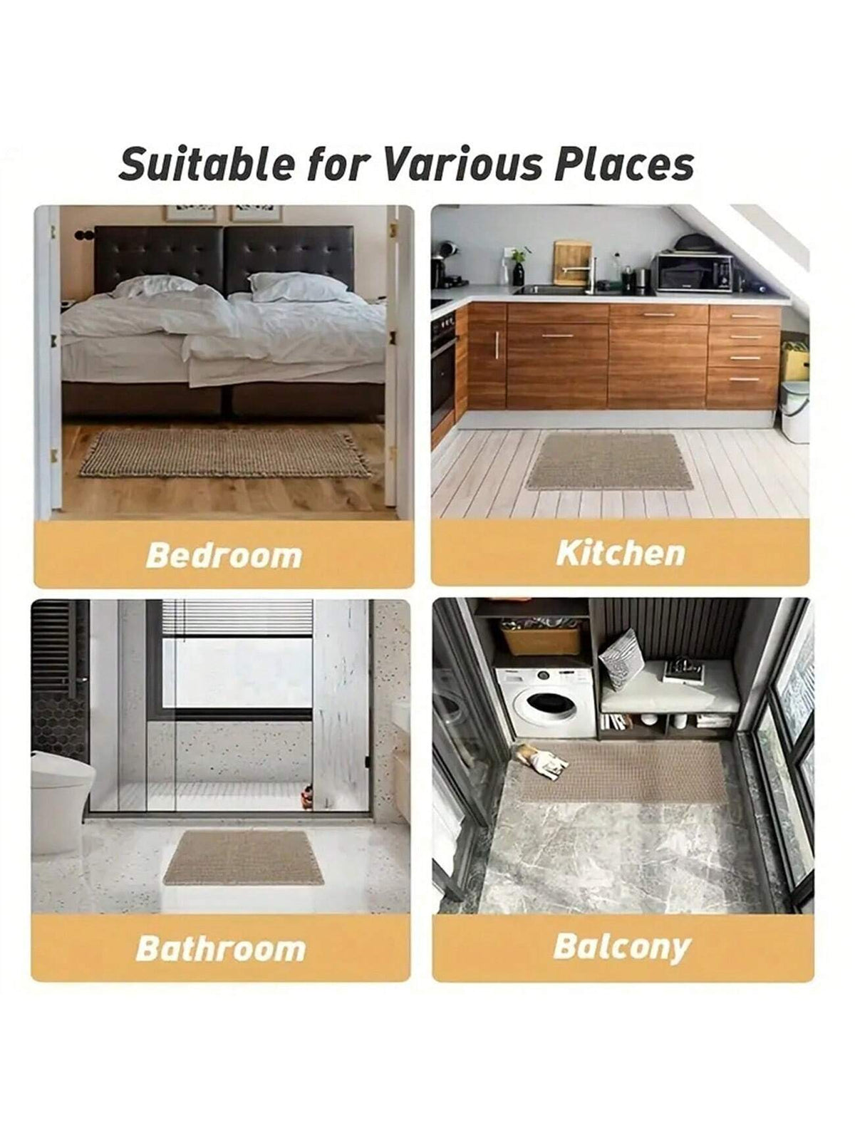 1pc Soft Absorbent Waffle Bath Mat, Slip-Resistant With Hot Melt Glue Transparent Rubber Bottom, Tasseled Washable For Kitchen And Bathroom Home Bathroom Decor Bath Rug Floor Carpet Outdoor Rug Door M