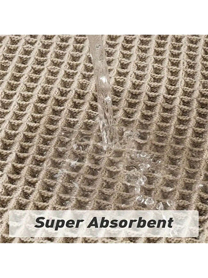 1pc Soft Absorbent Waffle Bath Mat, Slip-Resistant With Hot Melt Glue Transparent Rubber Bottom, Tasseled Washable For Kitchen And Bathroom Home Bathroom Decor Bath Rug Floor Carpet Outdoor Rug Door M