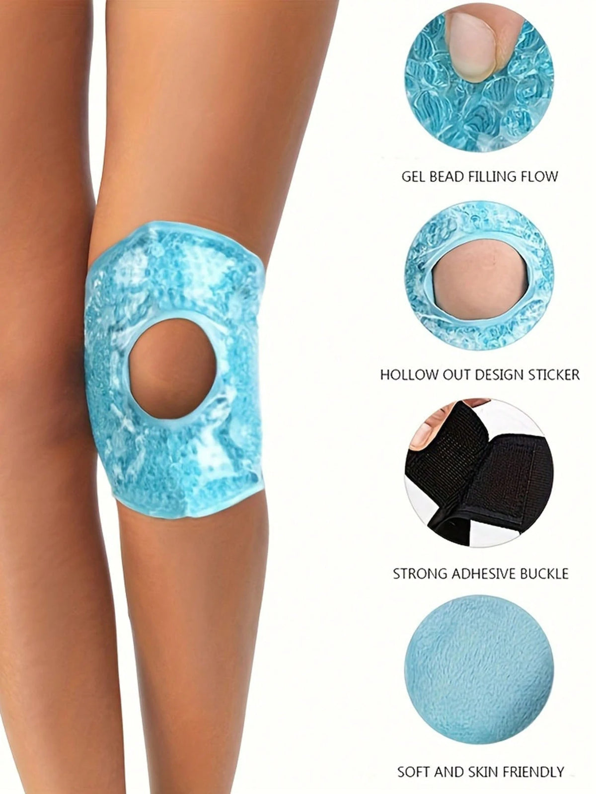 1pc Soft Gel Knee Ice Pack, Ice Pack Knee Sleeve, Gel Ice Bag Wrap, Ankle Sports Ice Pack, Hot And Cold Large Ice Pack, Adjustable, Reusable Knee Pad, Soft & Cool Leg Sleeve, Suitable For Head, Should