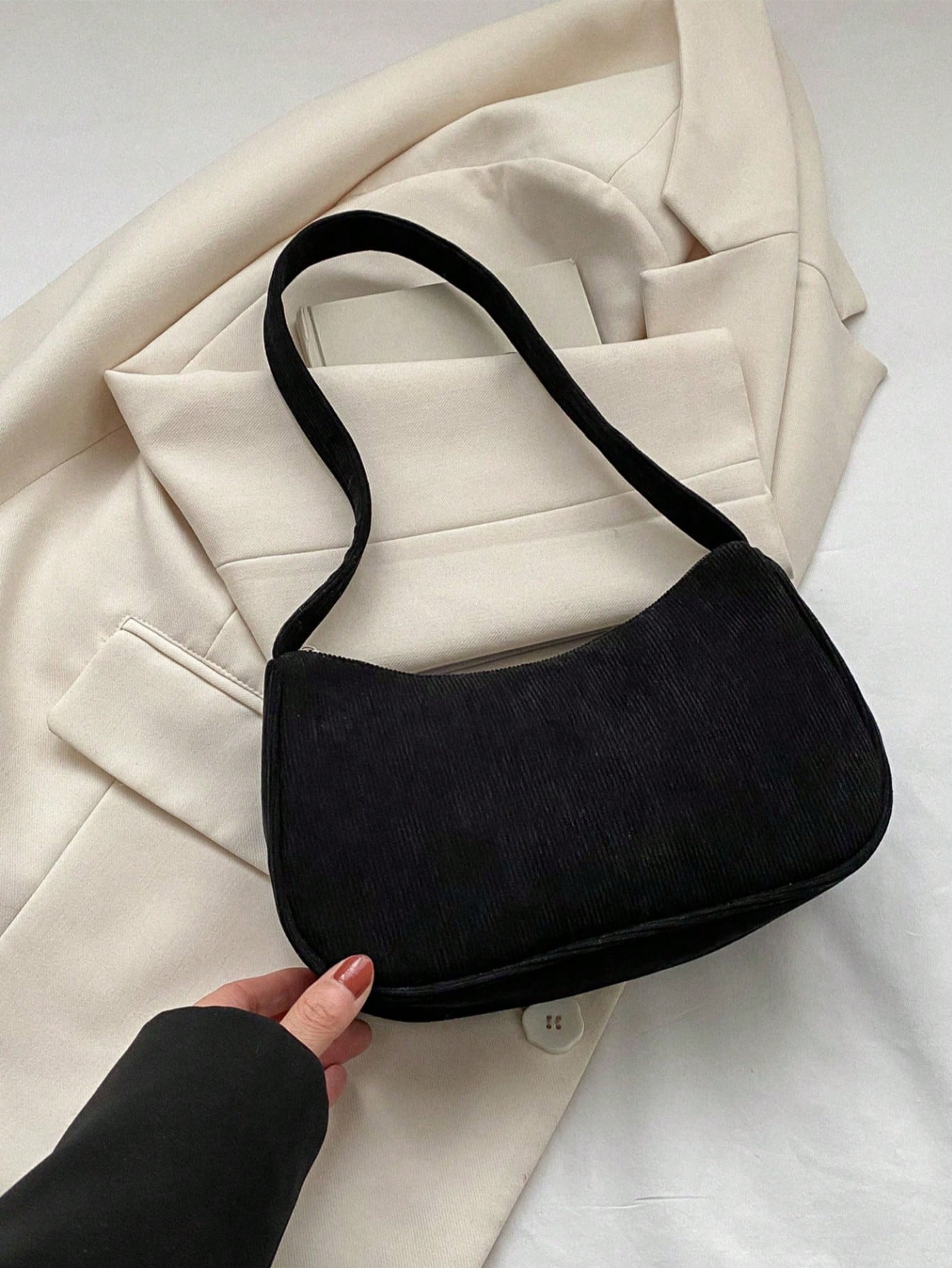 1pc Solid Color Corduroy Zipper Crossbody Bag, Perfect Accessory For Women's Autumn Outfits, Ideal For Valentine's Day