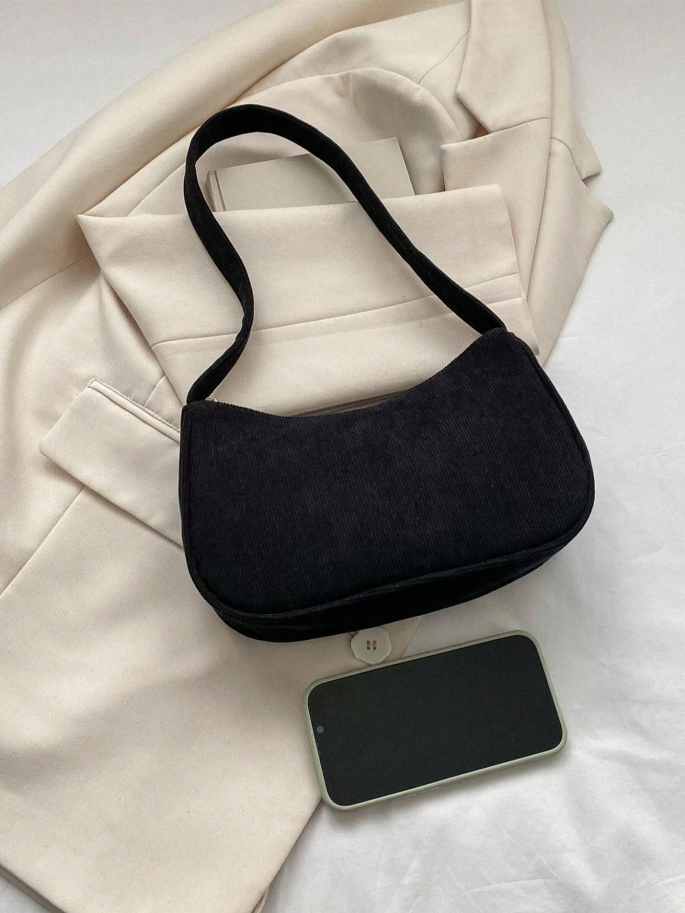 1pc Solid Color Corduroy Zipper Crossbody Bag, Perfect Accessory For Women's Autumn Outfits, Ideal For Valentine's Day