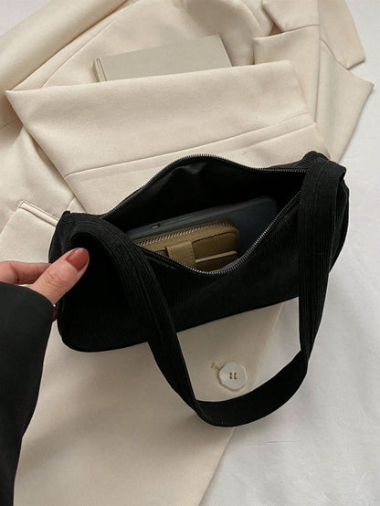 1pc Solid Color Corduroy Zipper Crossbody Bag, Perfect Accessory For Women's Autumn Outfits, Ideal For Valentine's Day