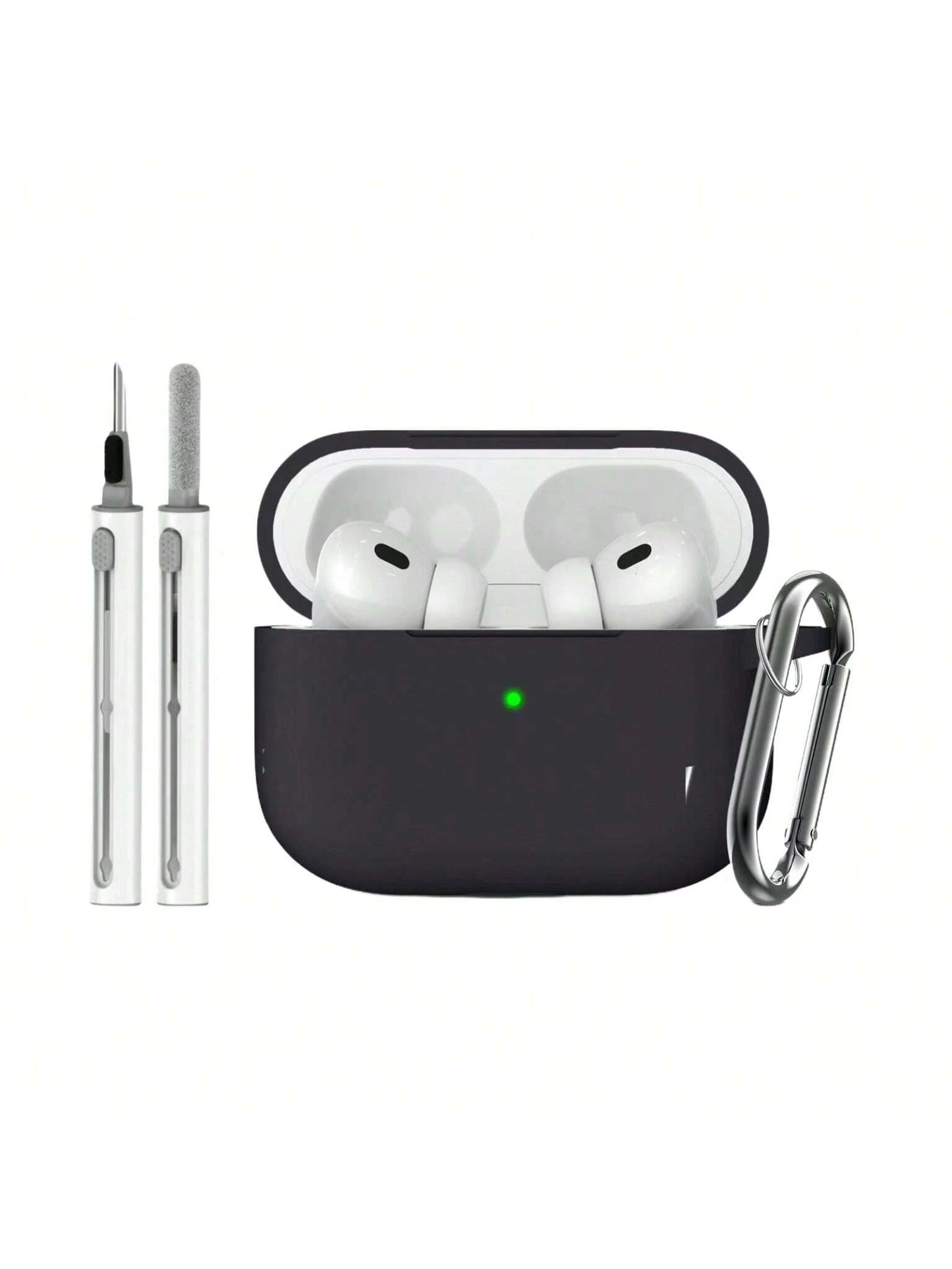 1pc Solid Color Silicone Protective Case With Carabiner Strap And Cleaning Brush