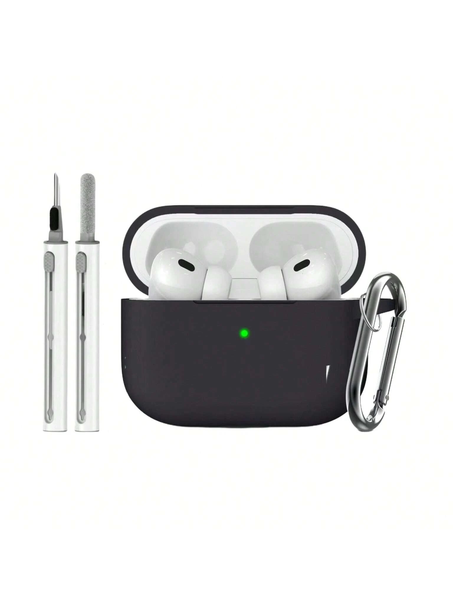 1pc Solid Color Silicone Protective Case With Carabiner Strap And Cleaning Brush
