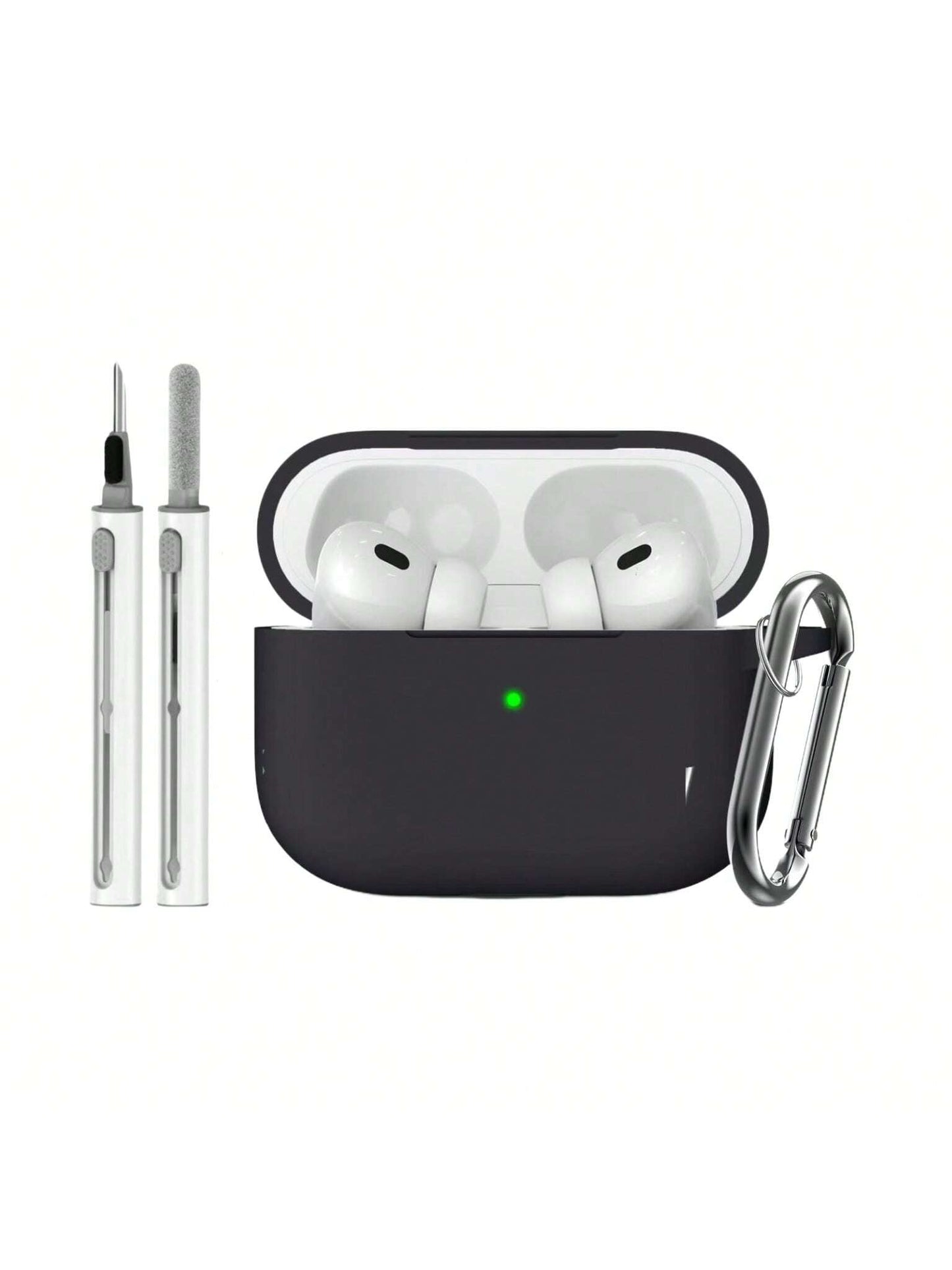 1pc Solid Color Silicone Protective Case With Carabiner Strap And Cleaning Brush