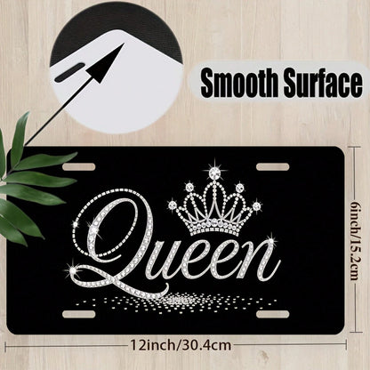 1pc, Sparkling Queen Front License Plate Covers & Frames, Aluminum License Plate Covers & Frames, Funny Standard Plates Waterproof Novelty For Decoration For Men/Women/Boys/Girls, 30*15cm(12*6inch)