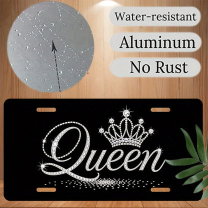 1pc, Sparkling Queen Front License Plate Covers & Frames, Aluminum License Plate Covers & Frames, Funny Standard Plates Waterproof Novelty For Decoration For Men/Women/Boys/Girls, 30*15cm(12*6inch)