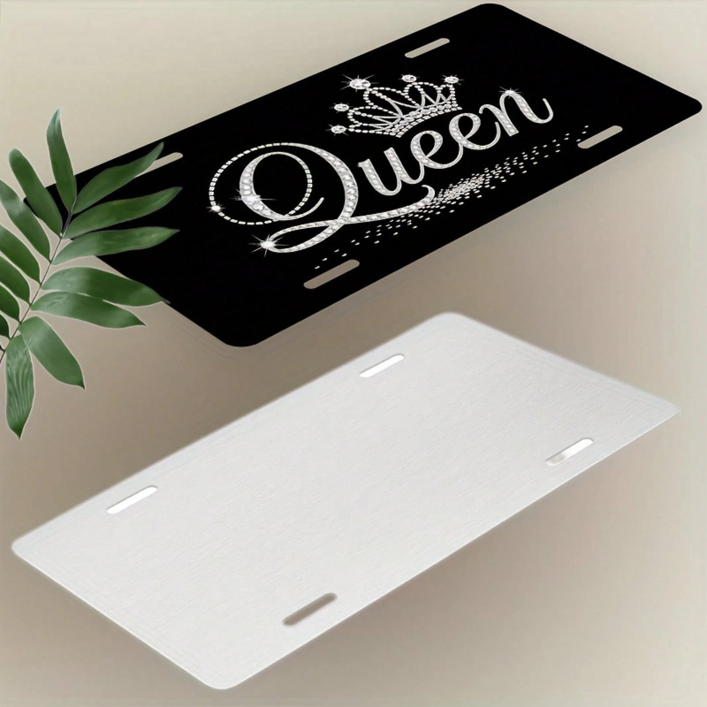 1pc, Sparkling Queen Front License Plate Covers & Frames, Aluminum License Plate Covers & Frames, Funny Standard Plates Waterproof Novelty For Decoration For Men/Women/Boys/Girls, 30*15cm(12*6inch)