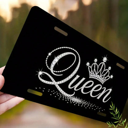 1pc, Sparkling Queen Front License Plate Covers & Frames, Aluminum License Plate Covers & Frames, Funny Standard Plates Waterproof Novelty For Decoration For Men/Women/Boys/Girls, 30*15cm(12*6inch)