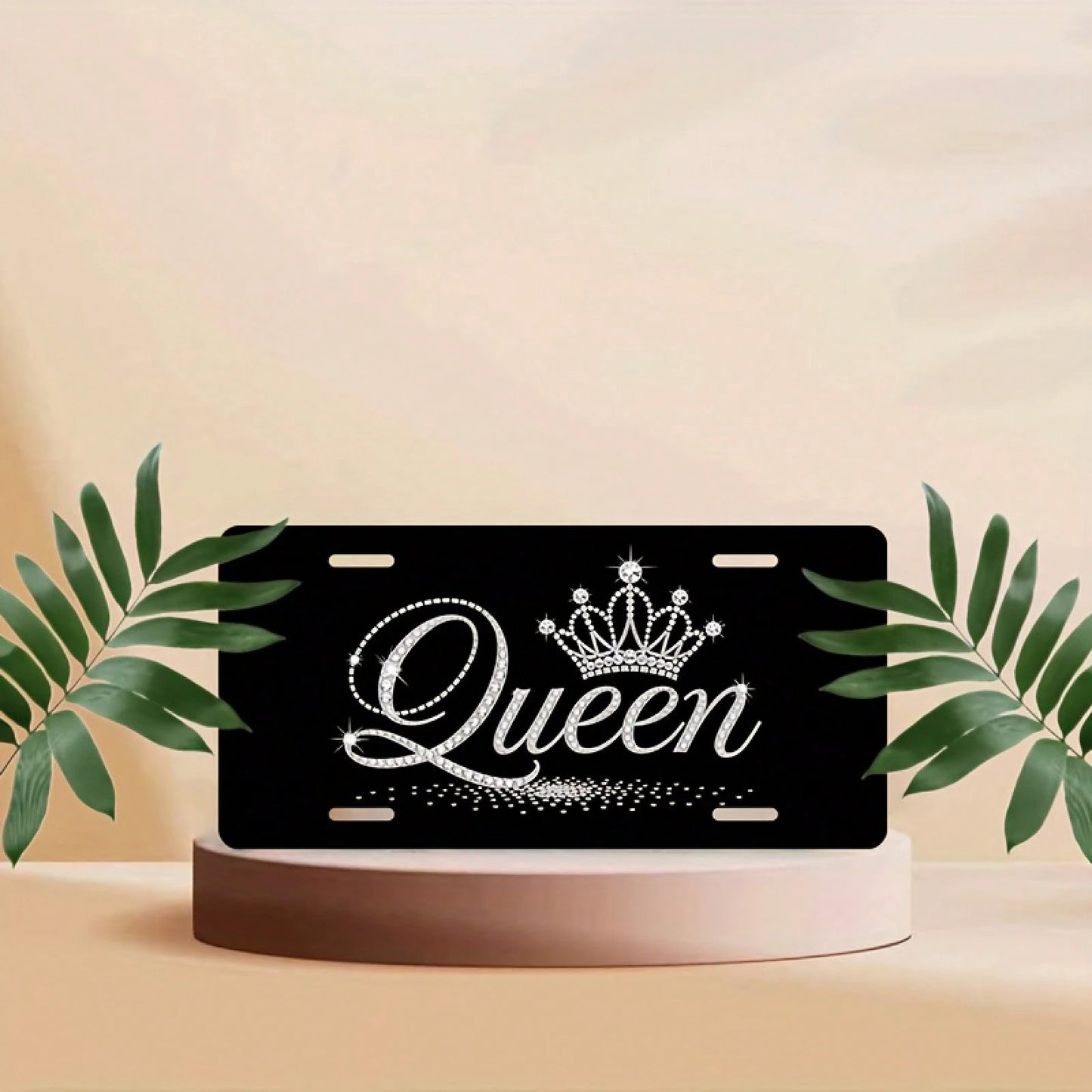 1pc, Sparkling Queen Front License Plate Covers & Frames, Aluminum License Plate Covers & Frames, Funny Standard Plates Waterproof Novelty For Decoration For Men/Women/Boys/Girls, 30*15cm(12*6inch)