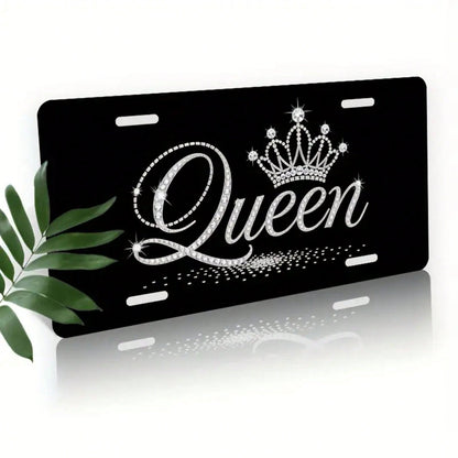1pc, Sparkling Queen Front License Plate Covers & Frames, Aluminum License Plate Covers & Frames, Funny Standard Plates Waterproof Novelty For Decoration For Men/Women/Boys/Girls, 30*15cm(12*6inch)